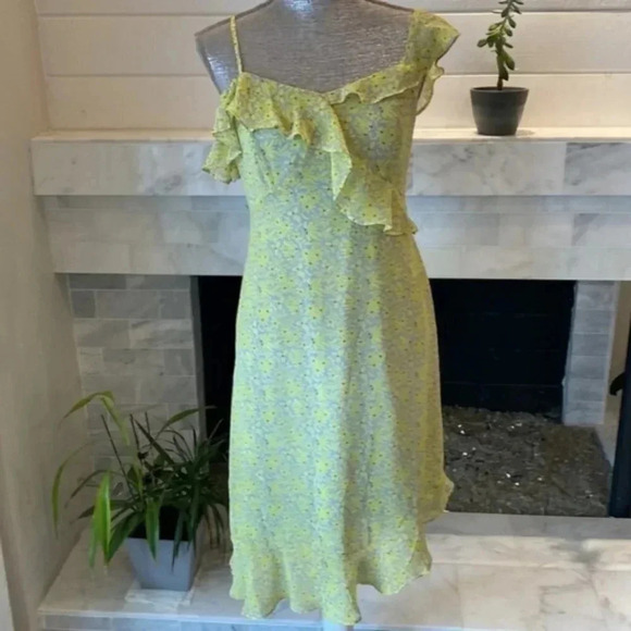 Nanette Lepore Women's Floral Ruffled Midi Dress In Lemon Meringue Size  16. - Picture 2 of 15